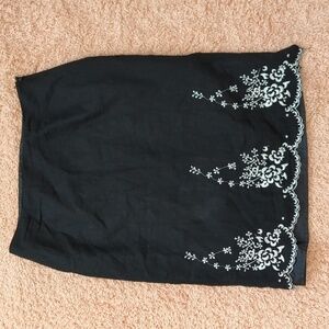 Nicole Studio Black Embroidered Floral‎ Linen Blend Vintage Pencil Skirt 14